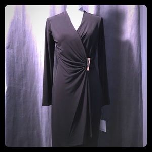Calvin Klein black wrap dress with gold detail